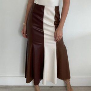NWT $460 Sz S Nanushaka Brown White Contrast Panel Midi Skirt